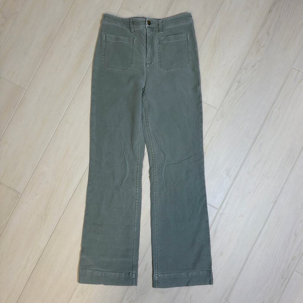 Faherty Stretch Terry Patch Pocket Pants Sage Green High Rise Wide Leg Size 28 - Picture 3 of 5